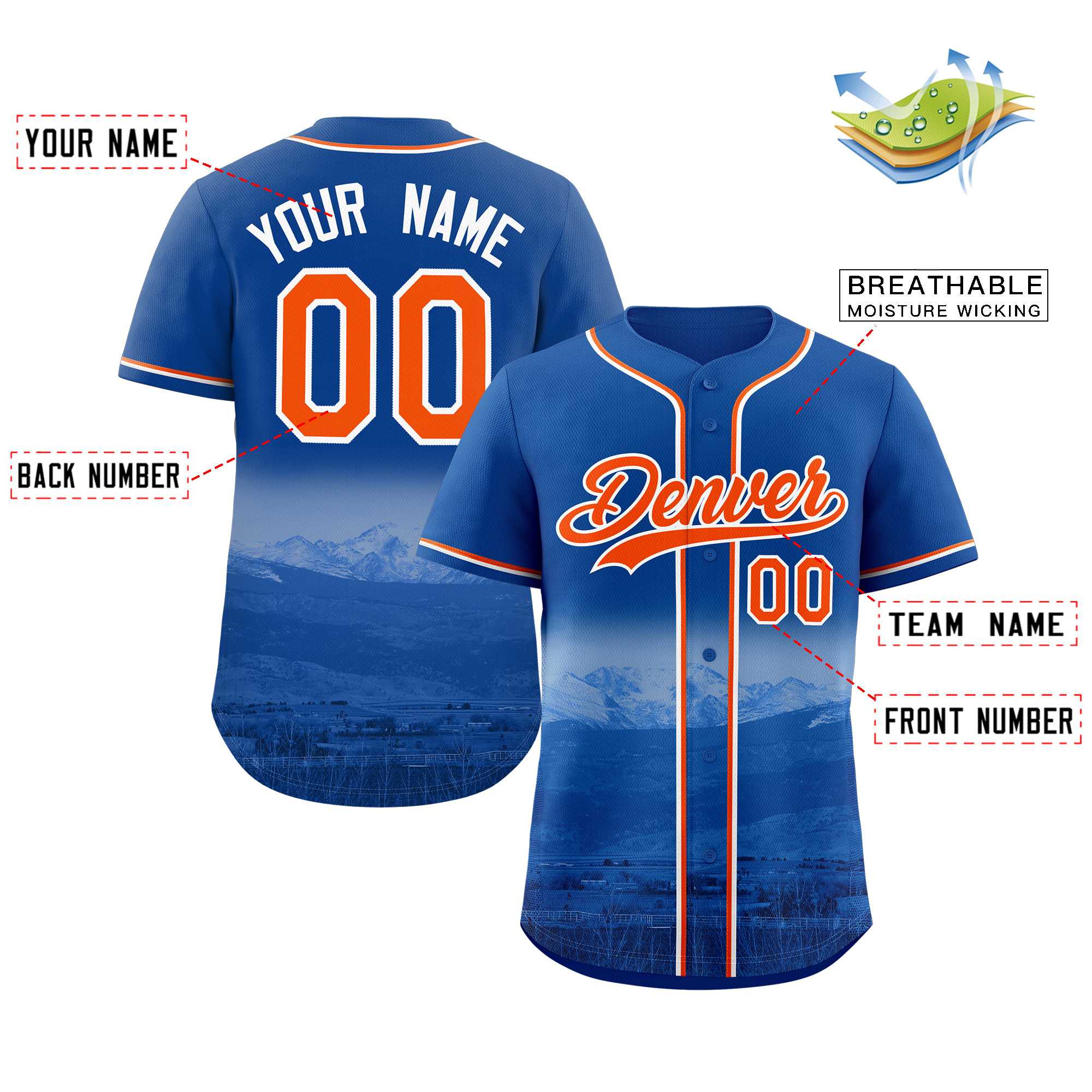 Custom Royal Orange-White Denver City Connect Baseball Jersey - Image 2