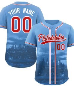 Custom Powder Blue Red-White Philadelphia City Connect Baseball Jersey