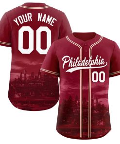 Custom Crimson White-Crimson Philadelphia City Connect Baseball Jersey