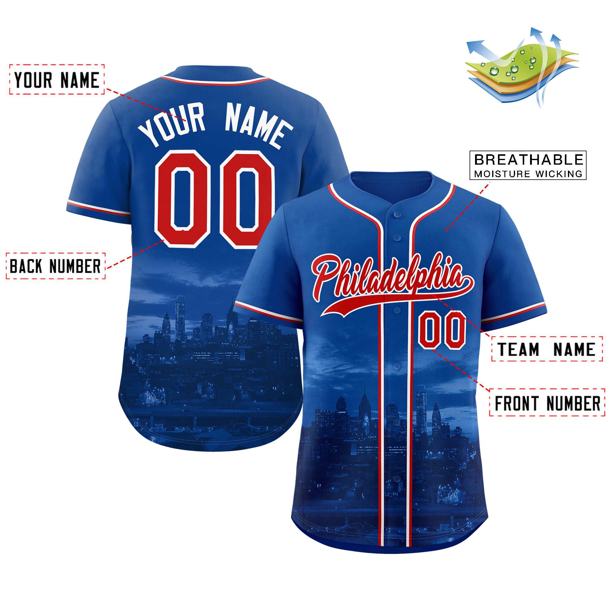 Custom Royal Red-White Philadelphia City Connect Baseball Jersey - Image 2