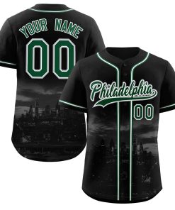 Custom Black Green-White Philadelphia City Connect Baseball Jersey