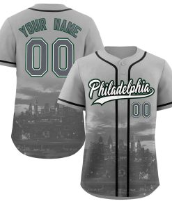 Custom Gray White-Black Philadelphia City Connect Baseball Jersey