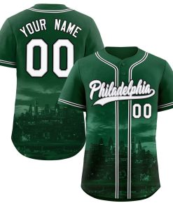 Custom Green White-Gray Philadelphia City Connect Baseball Jersey