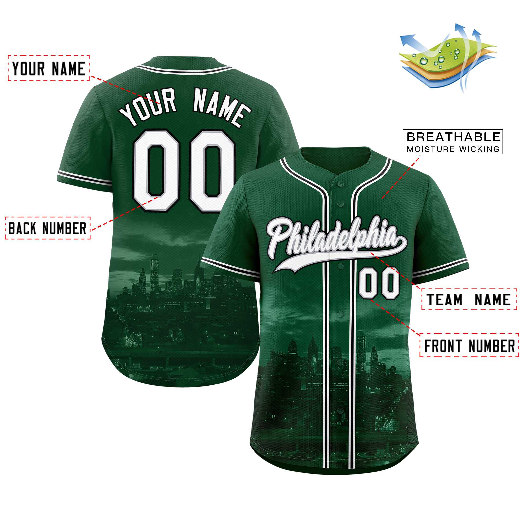 Custom Green White-Gray Philadelphia City Connect Baseball Jersey - Image 2