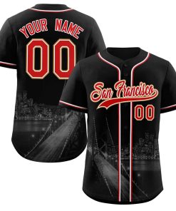 Custom Black Red-White San Francisco City Connect Baseball Jersey