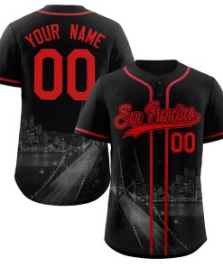 Custom Black Red-Black San Francisco City Connect Baseball Jersey