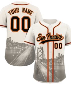 Custom Cream Black-Old Gold San Francisco City Connect Baseball Jersey