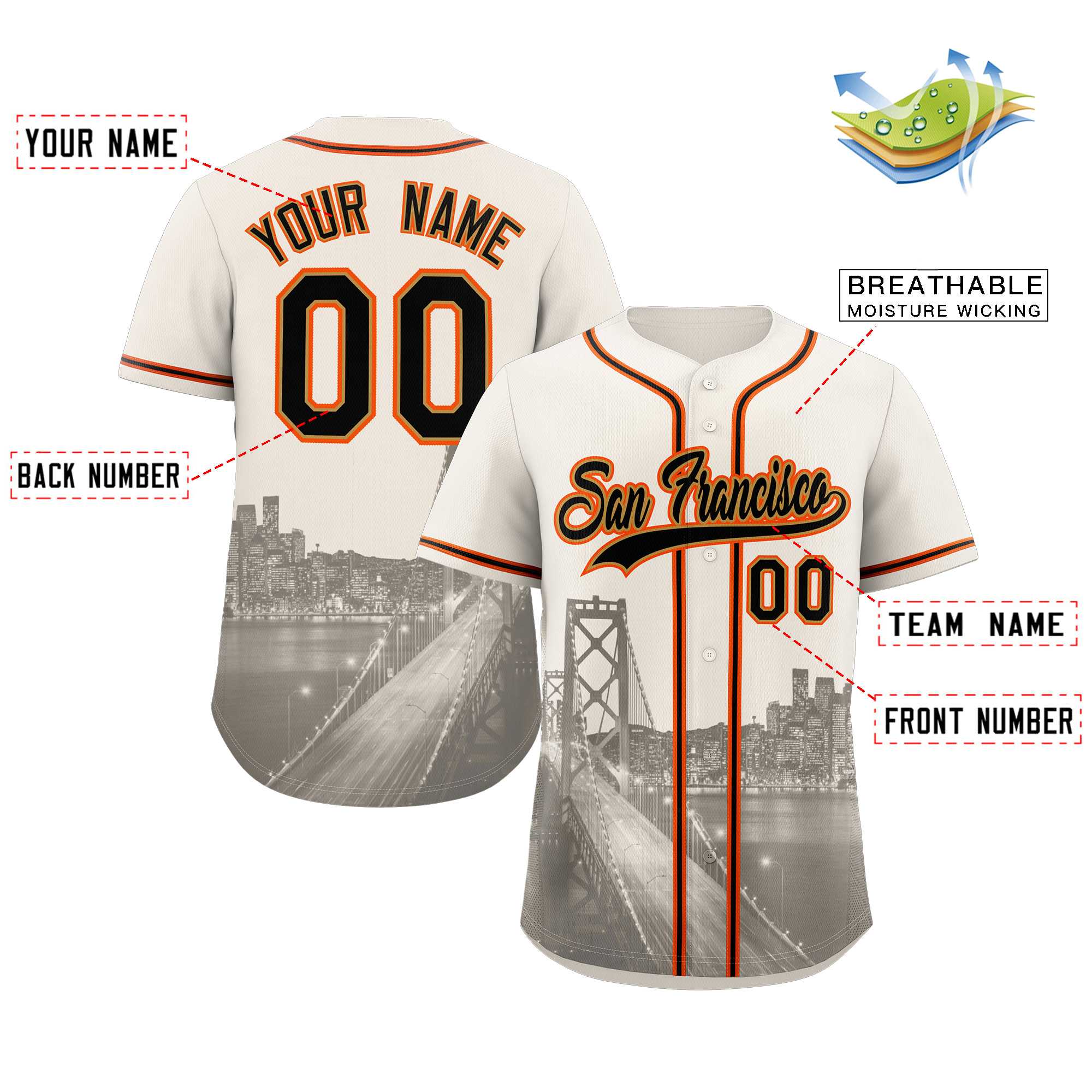 Custom Cream Black-Old Gold San Francisco City Connect Baseball Jersey - Image 2