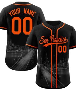 Custom Black Orange-Black San Francisco City Connect Baseball Jersey