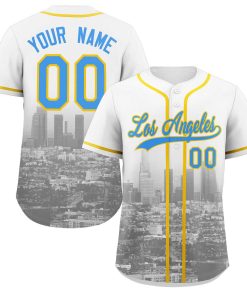 Custom White Powder Blue-Yellow Los Angeles City Connect Baseball Jersey