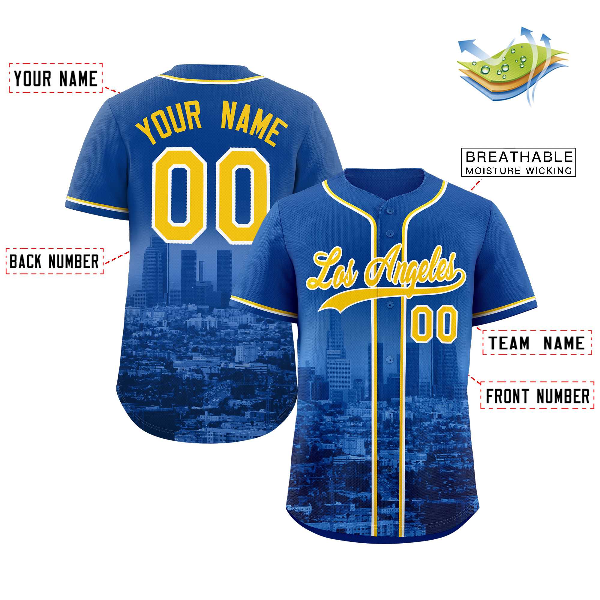 Custom Royal Yellow-White Los Angeles City Connect Baseball Jersey - Image 2