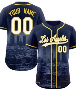 Custom Navy White-Yellow Los Angeles City Connect Baseball Jersey