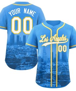Custom Powder Blue White-Yellow Los Angeles City Connect Baseball Jersey