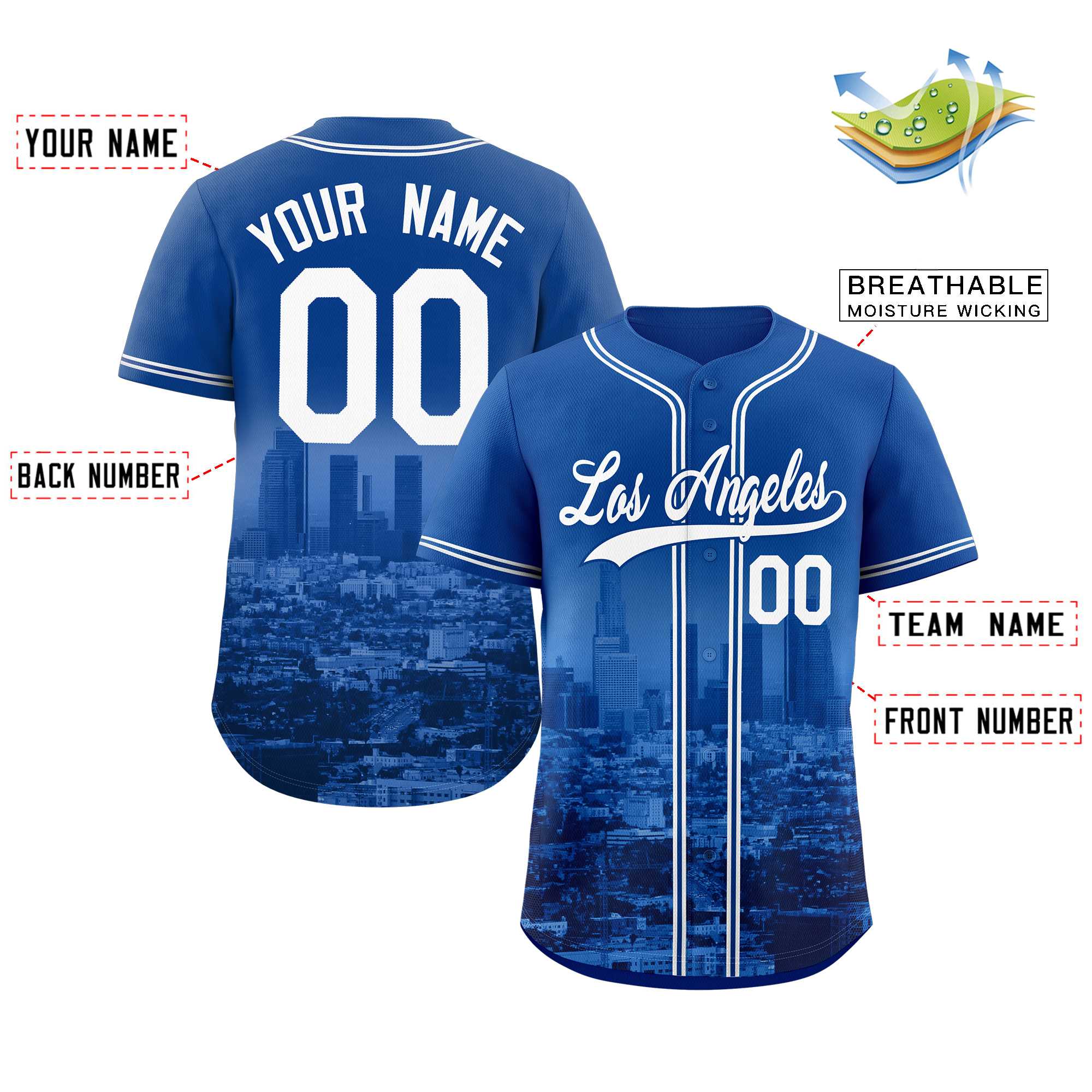 Custom Royal White-Royal Los Angeles City Connect Baseball Jersey - Image 2