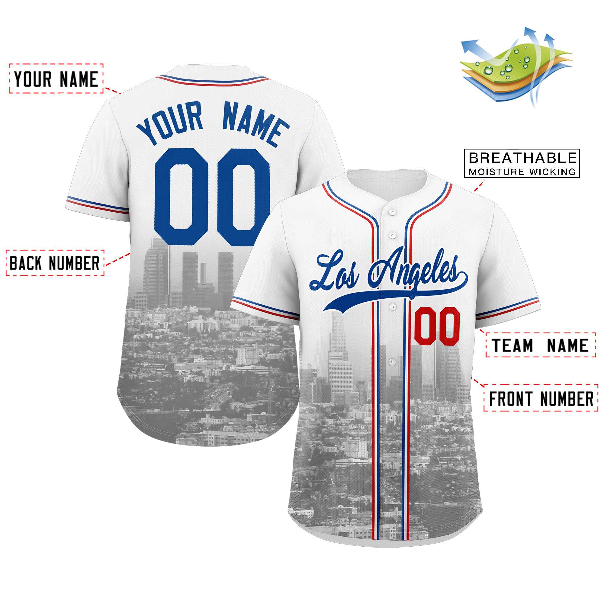 Custom White Royal-White Los Angeles City Connect Baseball Jersey - Image 2