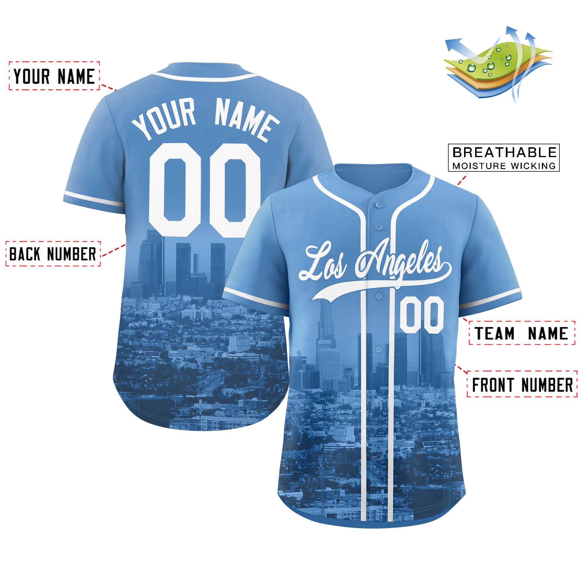Custom Powder Blue White-Powder Blue Los Angeles City Connect Baseball Jersey - Image 2