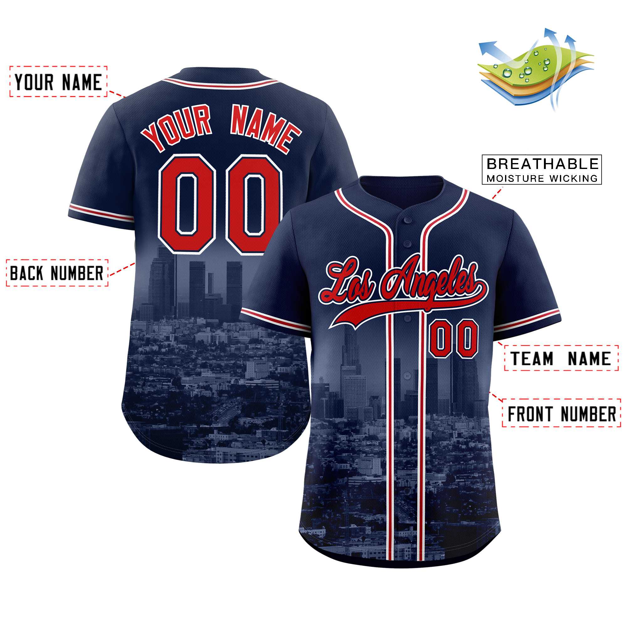 Custom Navy Red-Navy Los Angeles City Connect Baseball Jersey - Image 2