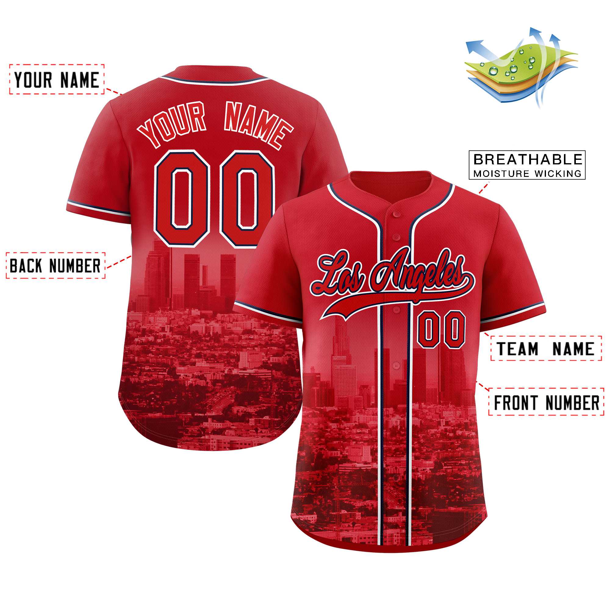 Custom Red Red-Navy Los Angeles City Connect Baseball Jersey - Image 2