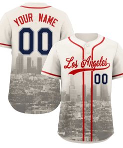 Custom Cream Red-Khaki Los Angeles City Connect Baseball Jersey