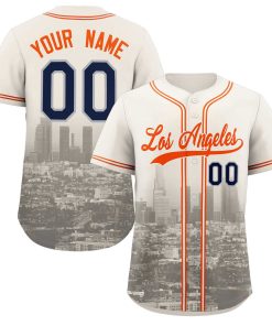 Custom Cream Orange-Khaki Los Angeles City Connect Baseball Jersey