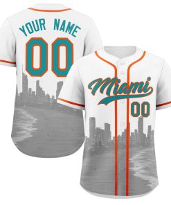Custom White Aqua-Orange Miami City Connect Baseball Jersey