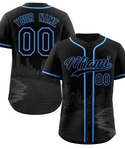 Custom Black Black-Powder Blue Miami City Connect Baseball Jersey