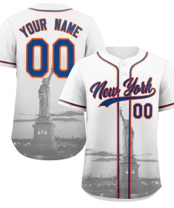 Custom White Royal-Orange New York City Connect Baseball Jersey