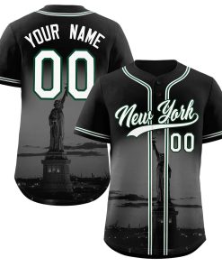 Custom Black White-Green New York City Connect Baseball Jersey