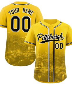 Custom Yellow Black-White Pittsburgh City Connect Baseball Jersey