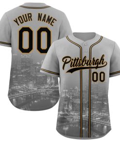 Custom Gray Black-Old Gold Pittsburgh City Connect Baseball Jersey