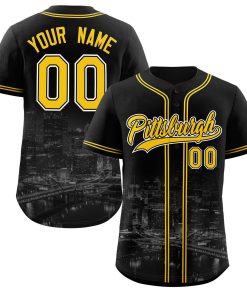 Custom Black Yellow-Black Pittsburgh City Connect Baseball Jersey