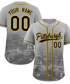 Custom Gray Black-Yellow Pittsburgh City Connect Baseball Jersey