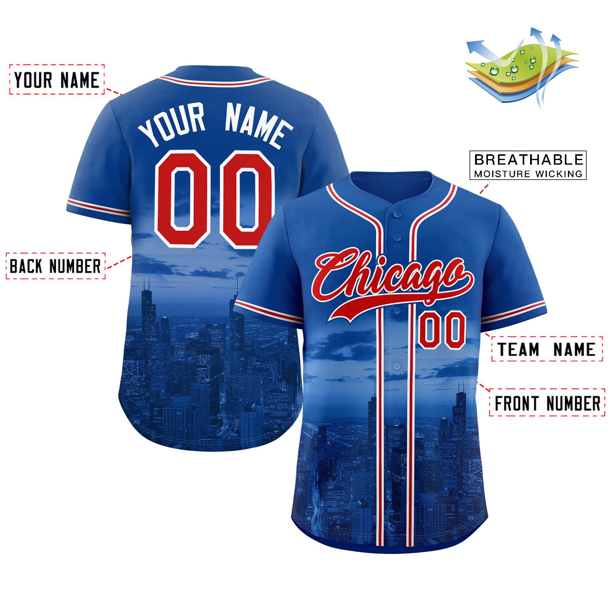 Custom Royal Red-White Chicago City Connect Baseball Jersey - Image 2
