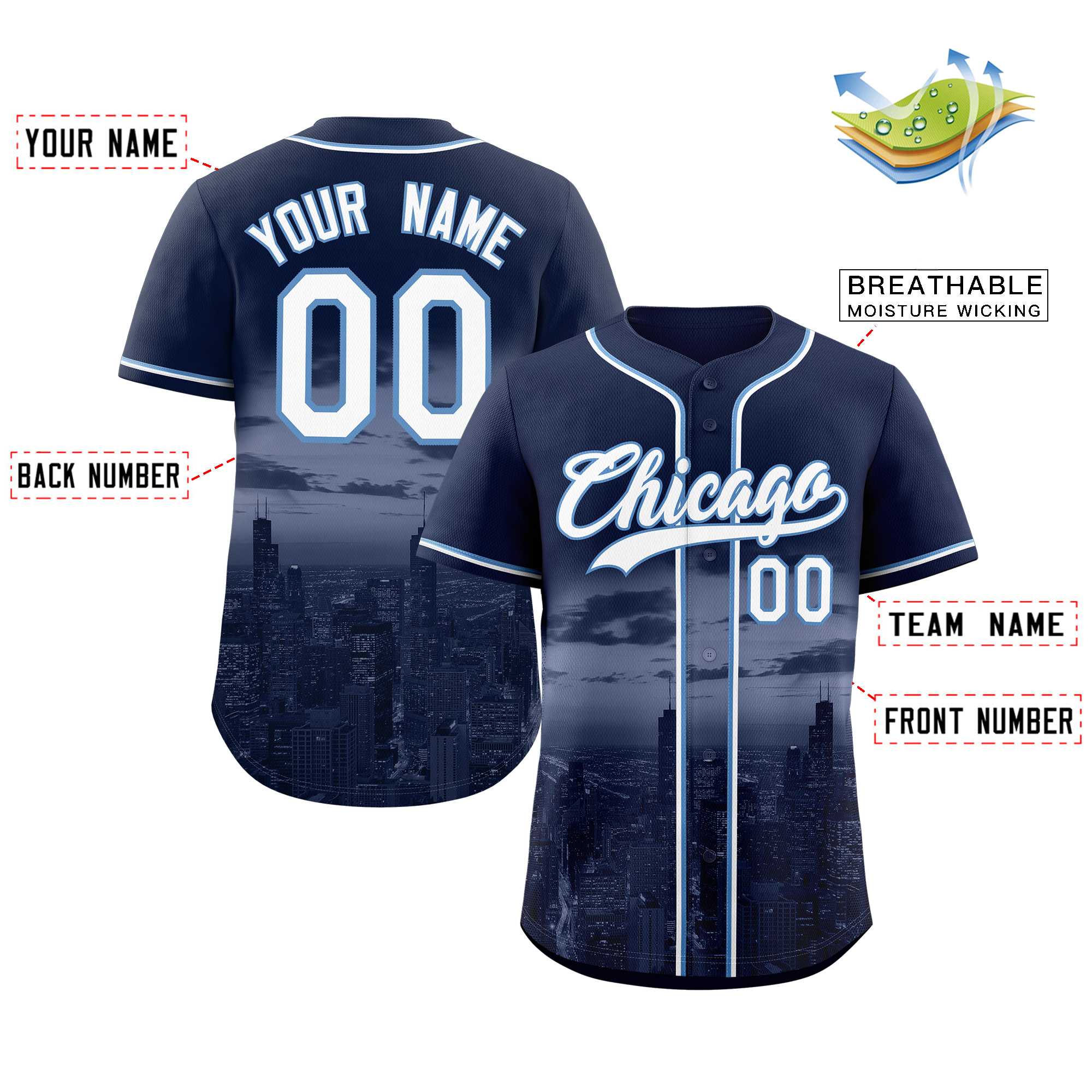 Custom Navy White-Light Blue Chicago City Connect Baseball Jersey - Image 2
