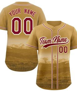 Custom Old Gold Crimson-Khaki Denver City Connect Baseball Jersey
