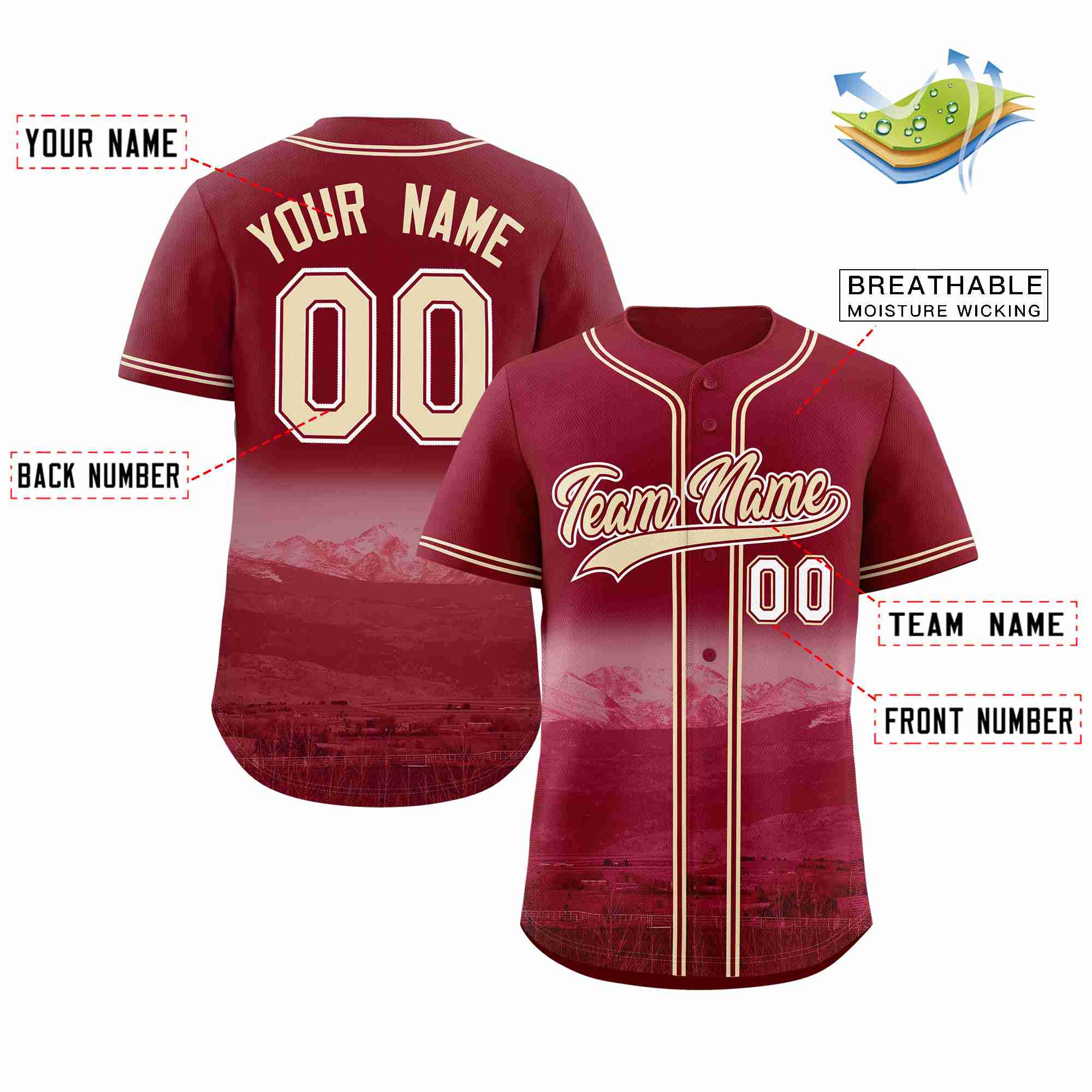 Custom Crimson Khaki-Crimson Denver City Connect Baseball Jersey - Image 2