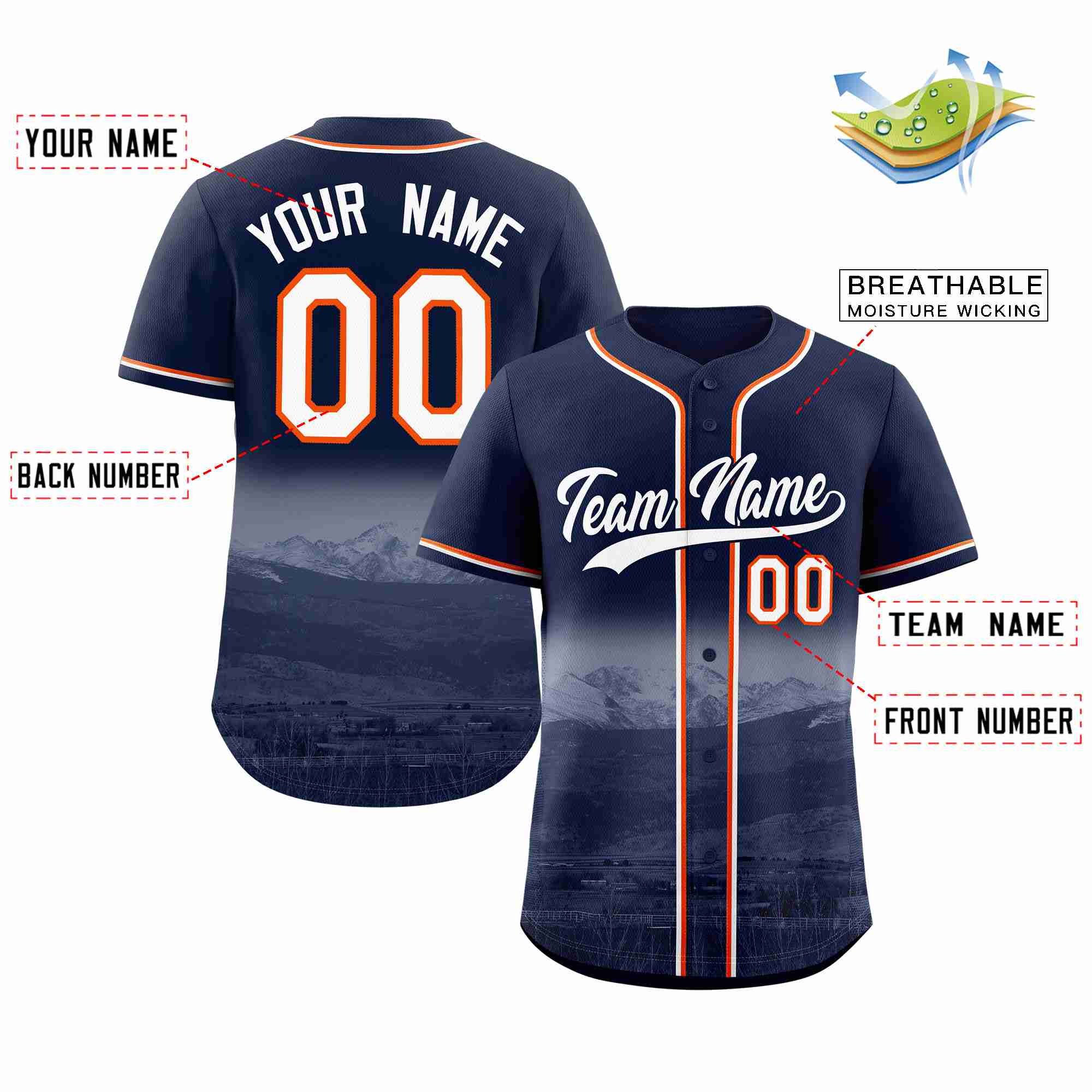 Custom Navy White-Navy Denver City Connect Baseball Jersey - Image 2