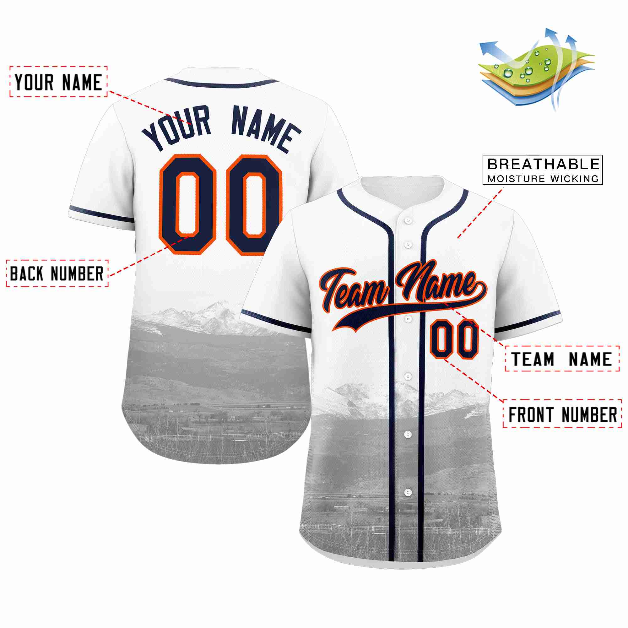 Custom White Navy-Orange Denver City Connect Baseball Jersey - Image 2
