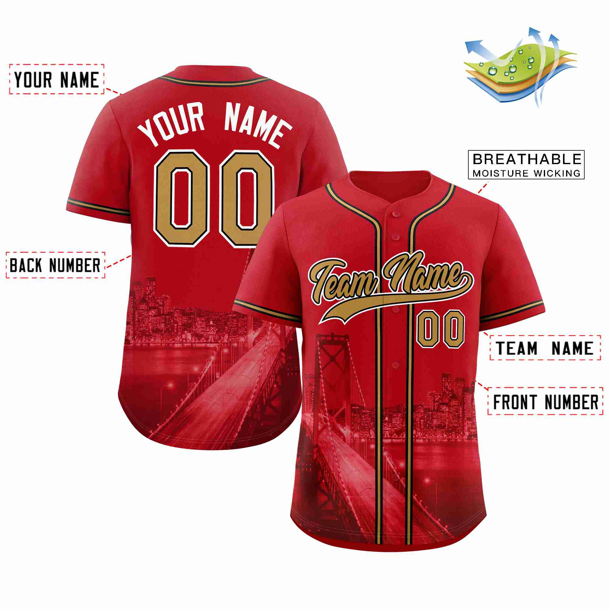 Custom Red Old Gold-Black San Francisco City Connect Baseball Jersey - Image 2