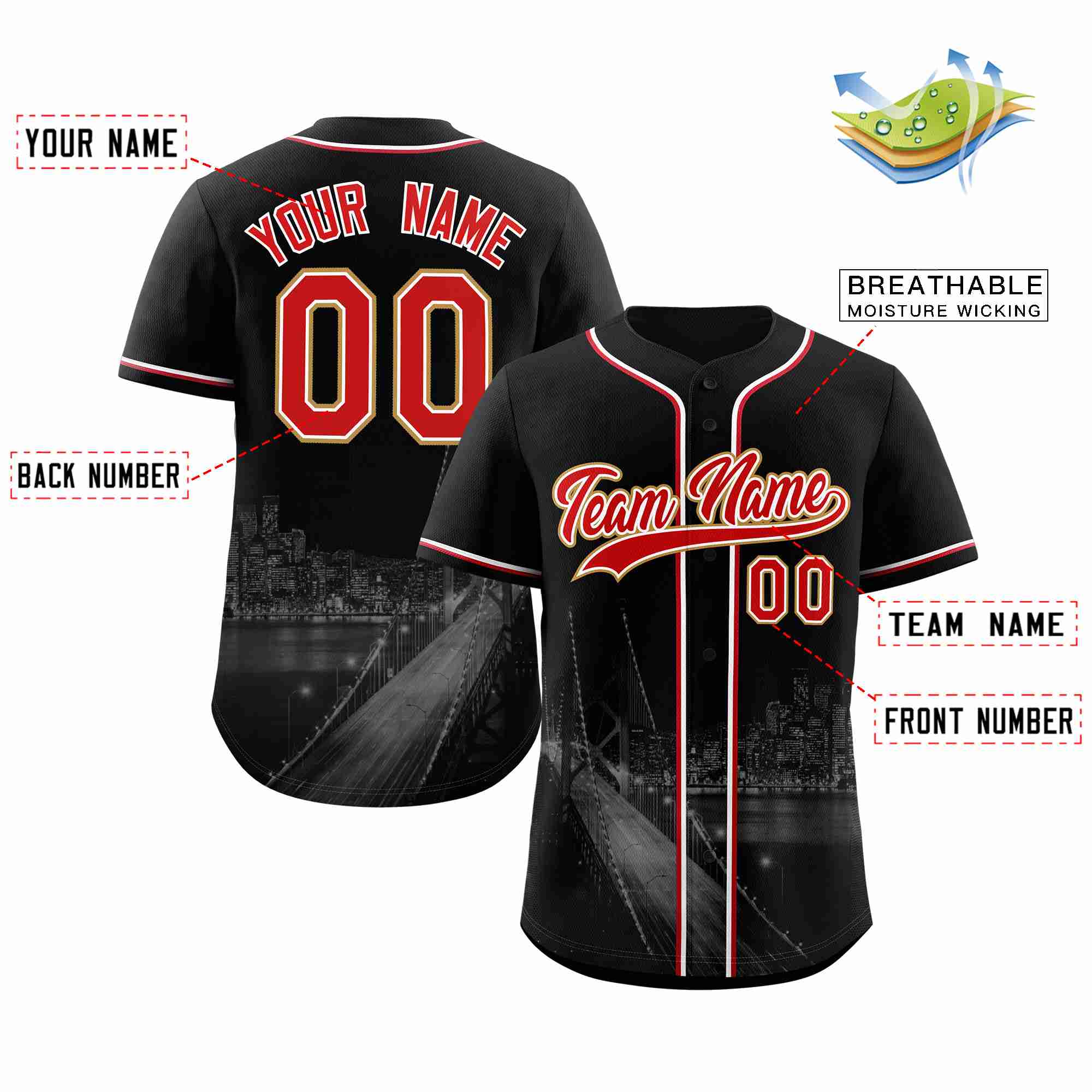 Custom Black Red-White San Francisco City Connect Baseball Jersey - Image 2