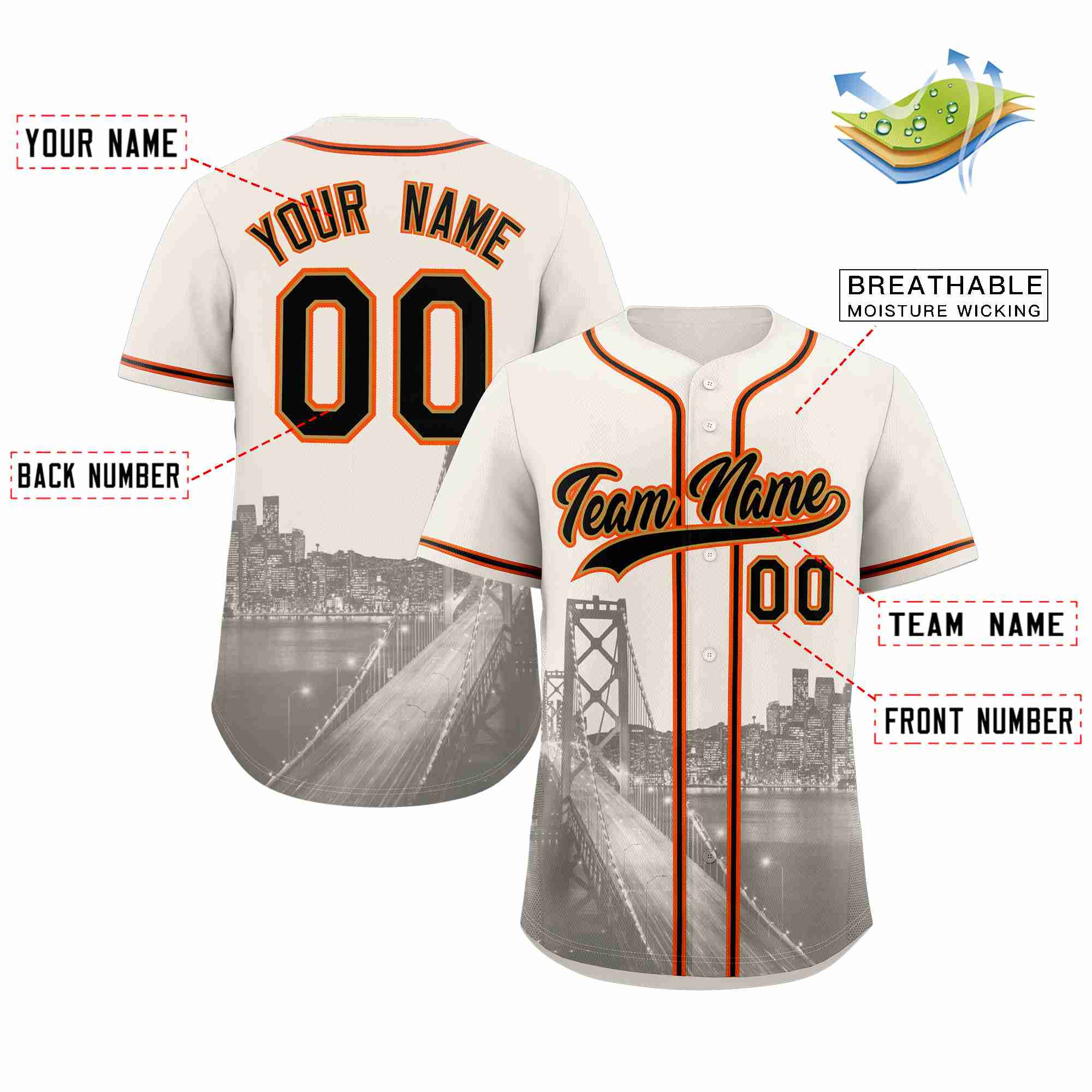 Custom Cream Black-Old Gold San Francisco City Connect Baseball Jersey - Image 2