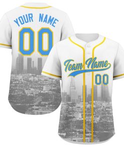 Custom White Powder Blue-Yellow Los Angeles City Connect Baseball Jersey