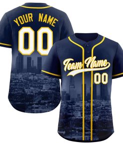 Custom Navy White-Yellow Los Angeles City Connect Baseball Jersey