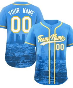 Custom Powder Blue White-Yellow Los Angeles City Connect Baseball Jersey