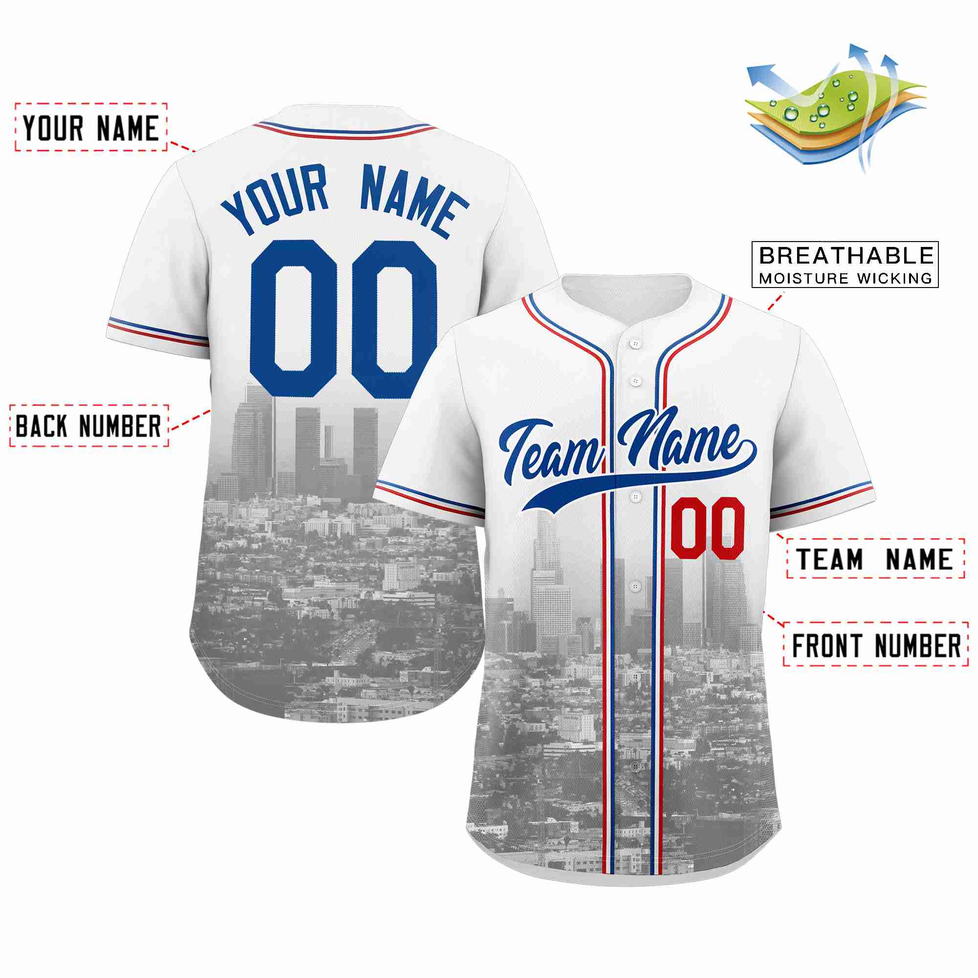 Custom White Royal-White Los Angeles City Connect Baseball Jersey - Image 2