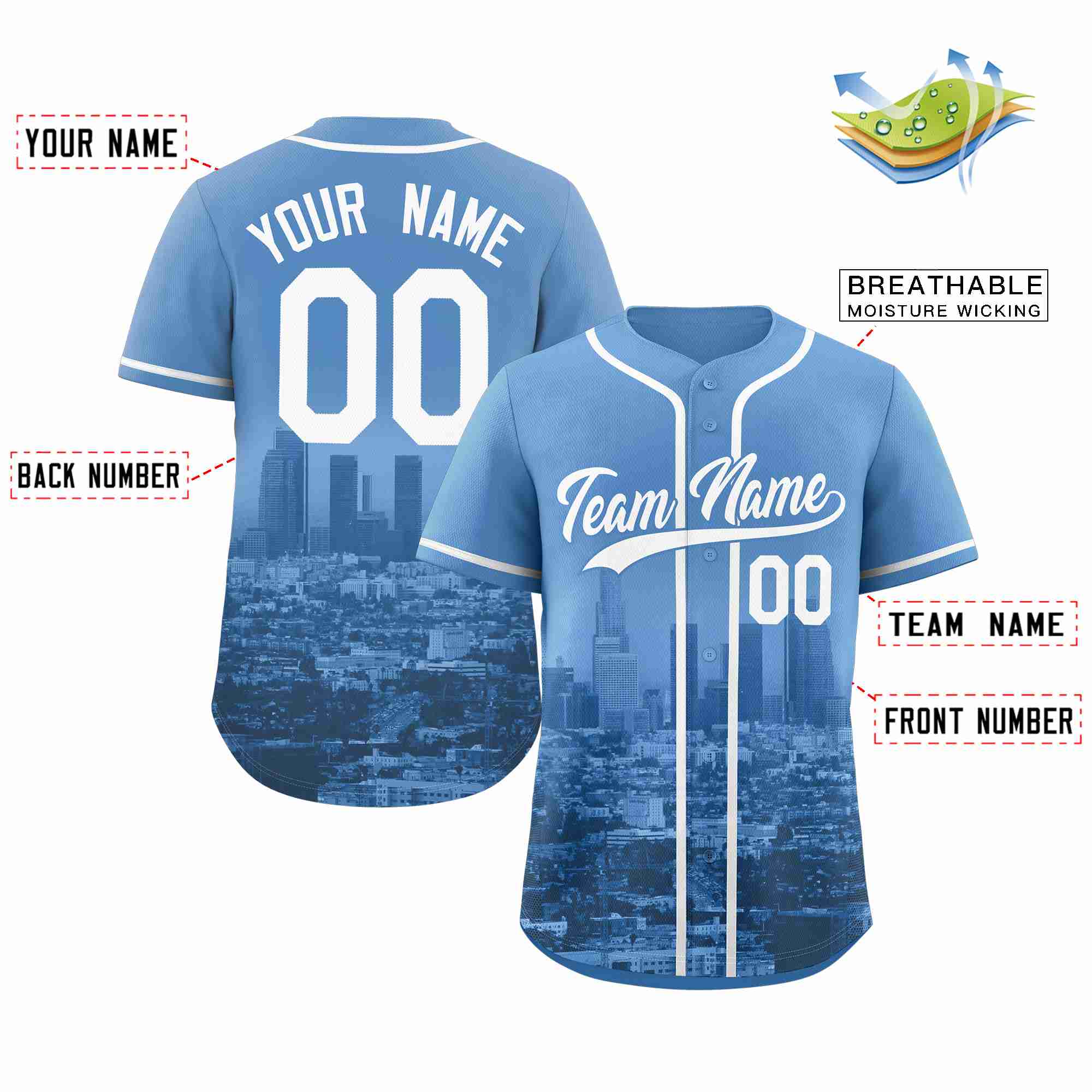 Custom Powder Blue White-Powder Blue Los Angeles City Connect Baseball Jersey - Image 2