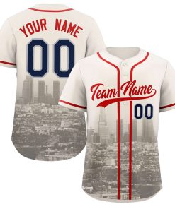 Custom Cream Red-Khaki Los Angeles City Connect Baseball Jersey