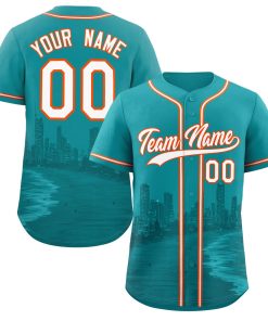 Custom Aqua White-Orange Miami City Connect Baseball Jersey