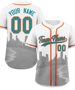 Custom White Aqua-Orange Miami City Connect Baseball Jersey