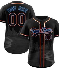 Custom Black Black-Powder Blue Miami City Connect Baseball Jersey